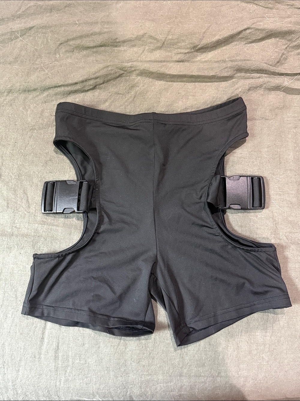 Women's High-Waist Black Cutout rave buckle sports Shorts